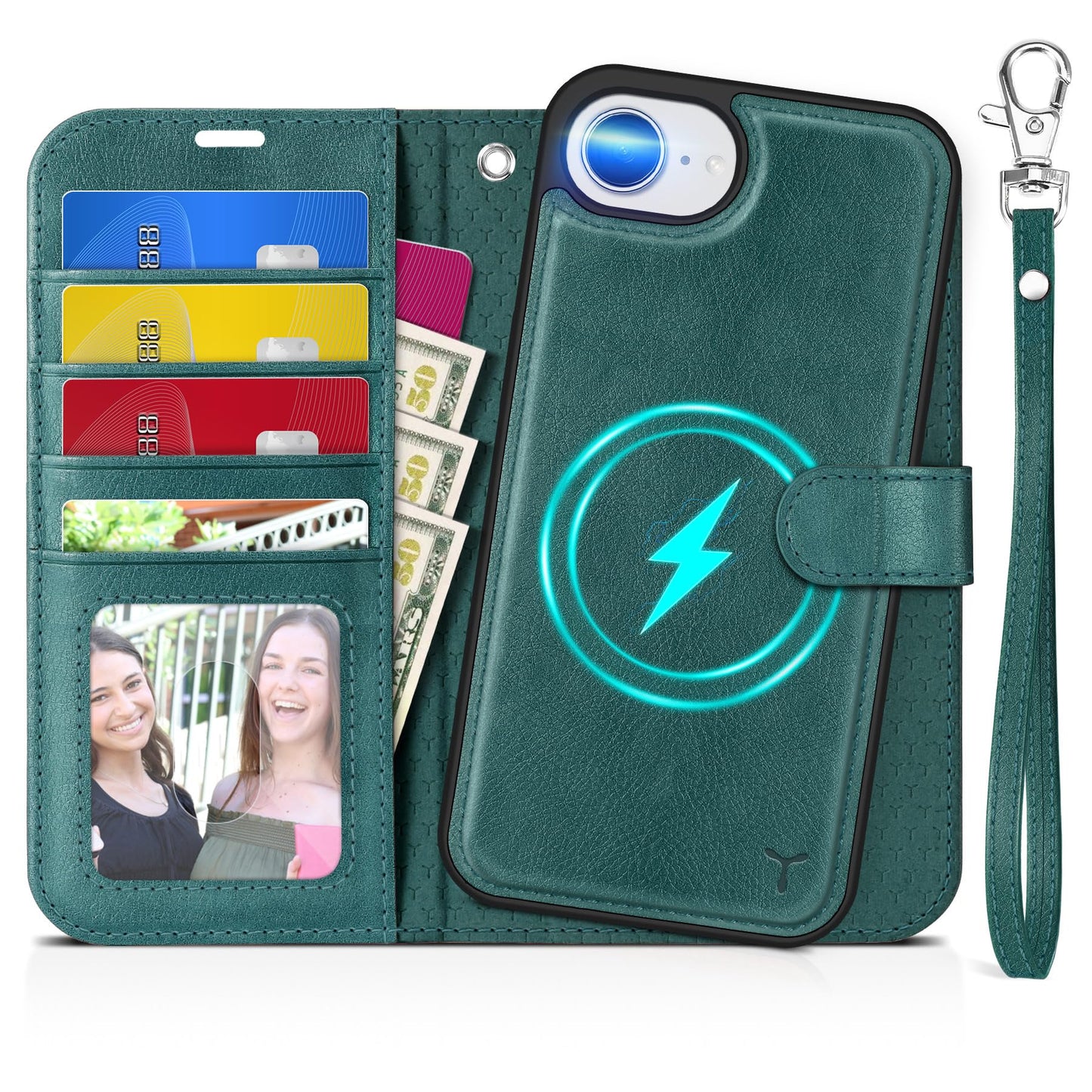 iPhone 16e Wallet 6.1", [Wrist Strap] [Detachable] Magnetic PU Leather Wallet Case RFID Blocking [Wireless Charging] 4 Card Holders Stand Folio Cover for iPhone 16e, Plum Purple - 7DAY'S