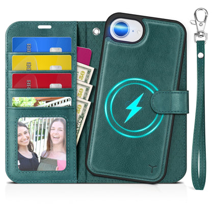 iPhone 16e Wallet 6.1", [Wrist Strap] [Detachable] Magnetic PU Leather Wallet Case RFID Blocking [Wireless Charging] 4 Card Holders Stand Folio Cover for iPhone 16e, Plum Purple - 7DAY'S