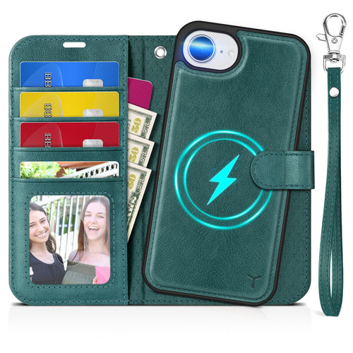 iPhone 16e Wallet 6.1", [Wrist Strap] [Detachable] Magnetic PU Leather Wallet Case RFID Blocking [Wireless Charging] 4 Card Holders Stand Folio Cover for iPhone 16e, Plum Purple - 7DAY'S