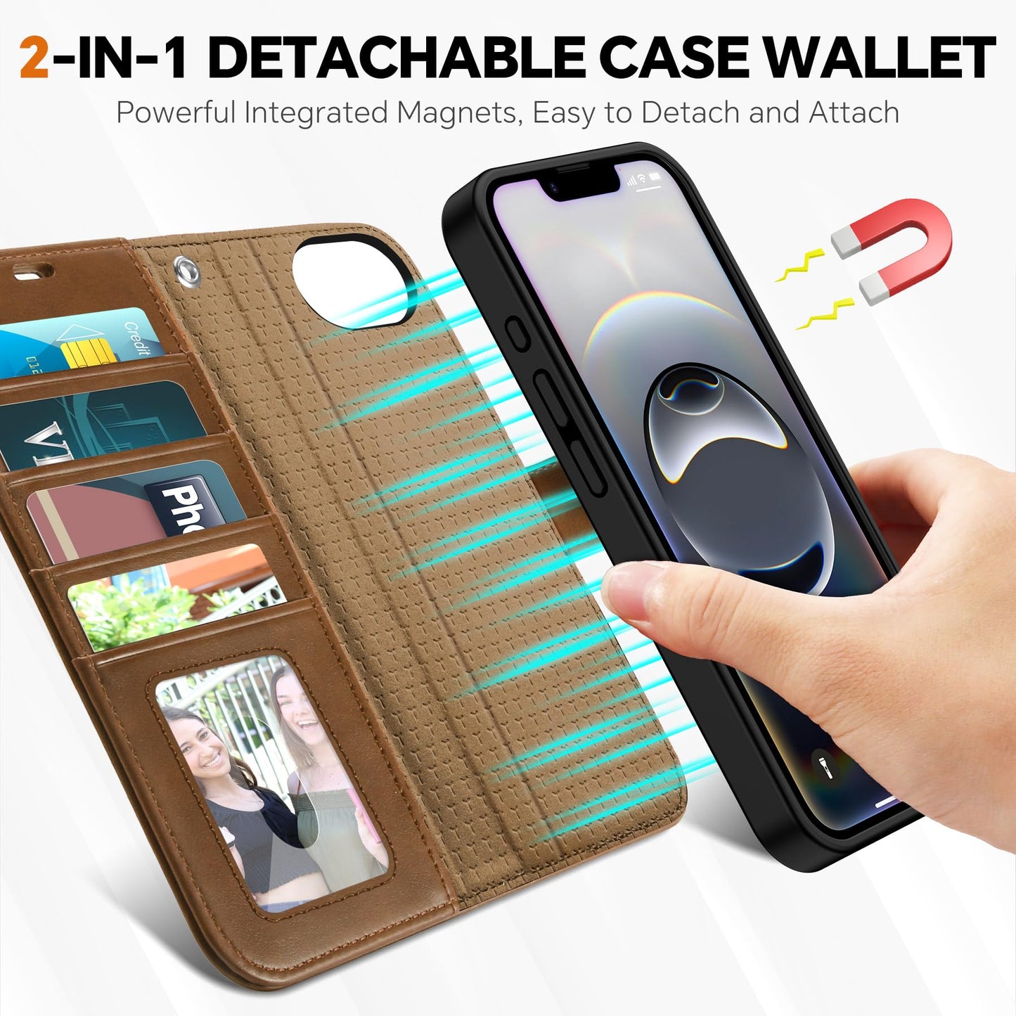 iPhone 16e Wallet 6.1", [Wrist Strap] [Detachable] Magnetic PU Leather Wallet Case RFID Blocking [Wireless Charging] 4 Card Holders Stand Folio Cover for iPhone 16e, Plum Purple - 7DAY'S