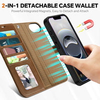 iPhone 16e Wallet 6.1", [Wrist Strap] [Detachable] Magnetic PU Leather Wallet Case RFID Blocking [Wireless Charging] 4 Card Holders Stand Folio Cover for iPhone 16e, Plum Purple - 7DAY'S