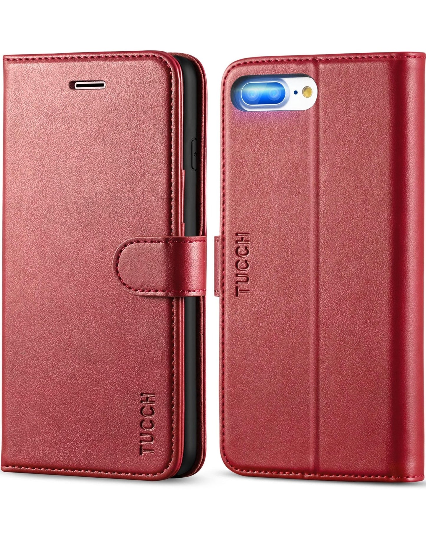 iPhone 8 Plus/iPhone 7 Plus, PU Leather Flip Cover with Card Slot Stand Holder, Magnetic Closure Shockproof TPU Interior Case Compatible with iPhone 7 Plus/8 Plus, Black - 7DAY'S