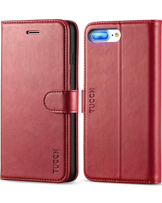 iPhone 8 Plus/iPhone 7 Plus, PU Leather Flip Cover with Card Slot Stand Holder, Magnetic Closure Shockproof TPU Interior Case Compatible with iPhone 7 Plus/8 Plus, Black - 7DAY'S