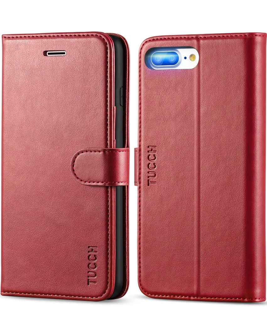 iPhone 8 Plus/iPhone 7 Plus, PU Leather Flip Cover with Card Slot Stand Holder, Magnetic Closure Shockproof TPU Interior Case Compatible with iPhone 7 Plus/8 Plus, Black - 7DAY'S