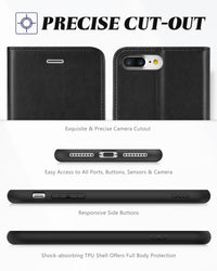 iPhone 8 Plus/iPhone 7 Plus, PU Leather Flip Cover with Card Slot Stand Holder, Magnetic Closure Shockproof TPU Interior Case Compatible with iPhone 7 Plus/8 Plus, Black - 7DAY'S