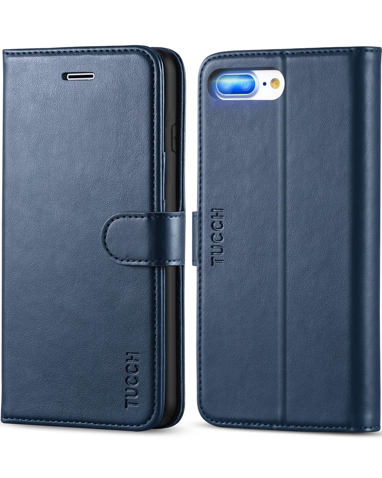 iPhone 8 Plus/iPhone 7 Plus, PU Leather Flip Cover with Card Slot Stand Holder, Magnetic Closure Shockproof TPU Interior Case Compatible with iPhone 7 Plus/8 Plus, Black - 7DAY'S