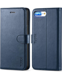 iPhone 8 Plus/iPhone 7 Plus, PU Leather Flip Cover with Card Slot Stand Holder, Magnetic Closure Shockproof TPU Interior Case Compatible with iPhone 7 Plus/8 Plus, Black - 7DAY'S