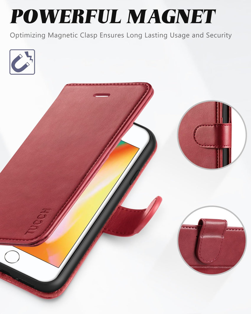 iPhone 8 Plus/iPhone 7 Plus, PU Leather Flip Cover with Card Slot Stand Holder, Magnetic Closure Shockproof TPU Interior Case Compatible with iPhone 7 Plus/8 Plus, Black - 7DAY'S