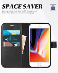 iPhone 8 Plus/iPhone 7 Plus, PU Leather Flip Cover with Card Slot Stand Holder, Magnetic Closure Shockproof TPU Interior Case Compatible with iPhone 7 Plus/8 Plus, Black - 7DAY'S
