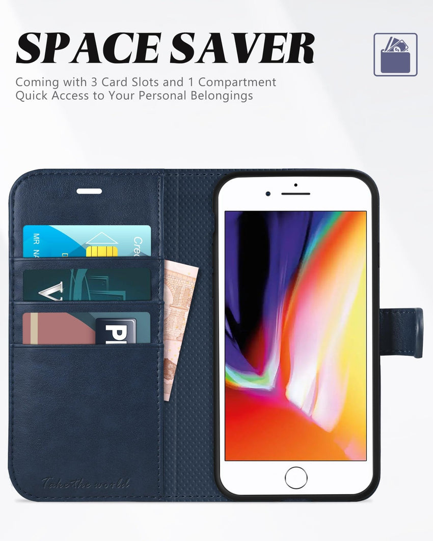 iPhone 8 Plus/iPhone 7 Plus, PU Leather Flip Cover with Card Slot Stand Holder, Magnetic Closure Shockproof TPU Interior Case Compatible with iPhone 7 Plus/8 Plus, Black - 7DAY'S