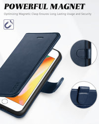 iPhone 8 Plus/iPhone 7 Plus, PU Leather Flip Cover with Card Slot Stand Holder, Magnetic Closure Shockproof TPU Interior Case Compatible with iPhone 7 Plus/8 Plus, Black - 7DAY'S