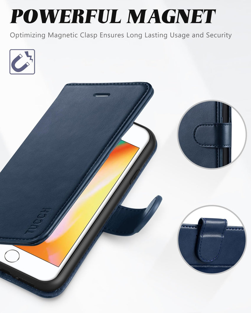 iPhone 8 Plus/iPhone 7 Plus, PU Leather Flip Cover with Card Slot Stand Holder, Magnetic Closure Shockproof TPU Interior Case Compatible with iPhone 7 Plus/8 Plus, Black - 7DAY'S