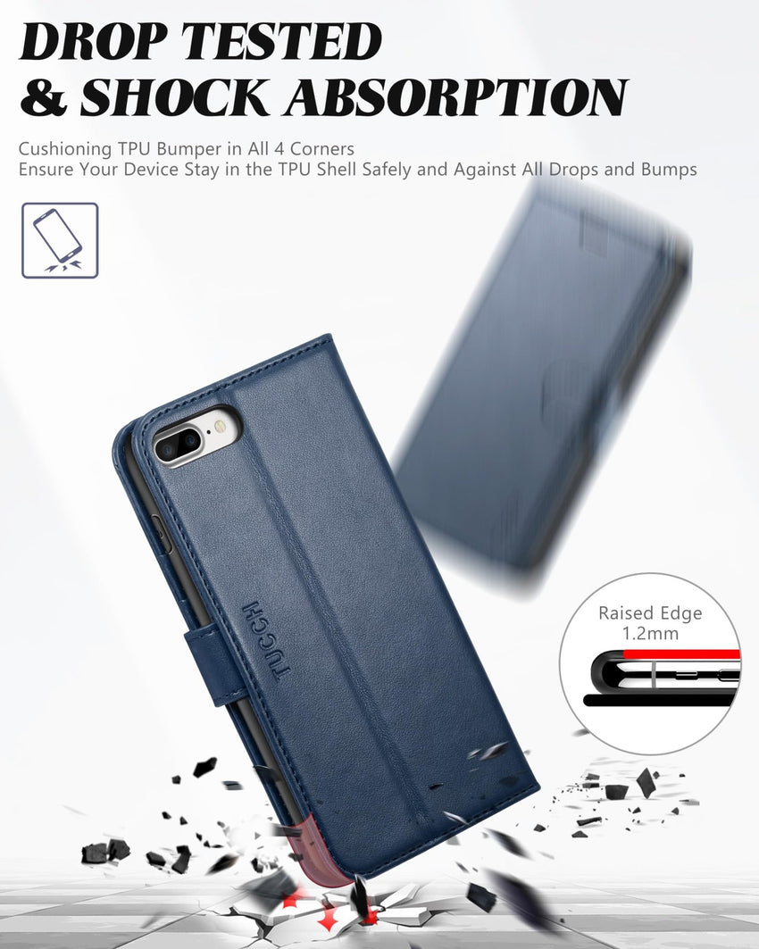 iPhone 8 Plus/iPhone 7 Plus, PU Leather Flip Cover with Card Slot Stand Holder, Magnetic Closure Shockproof TPU Interior Case Compatible with iPhone 7 Plus/8 Plus, Black - 7DAY'S
