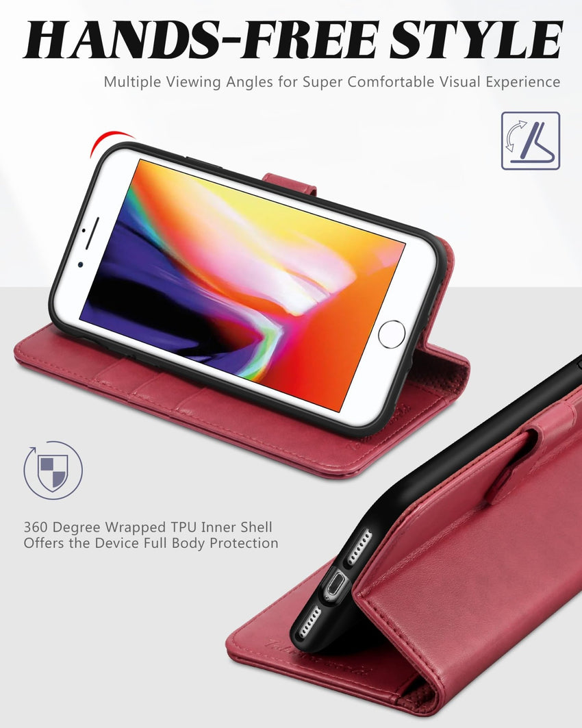 iPhone 8 Plus/iPhone 7 Plus, PU Leather Flip Cover with Card Slot Stand Holder, Magnetic Closure Shockproof TPU Interior Case Compatible with iPhone 7 Plus/8 Plus, Black - 7DAY'S