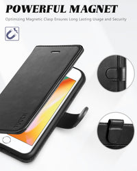 iPhone 8 Plus/iPhone 7 Plus, PU Leather Flip Cover with Card Slot Stand Holder, Magnetic Closure Shockproof TPU Interior Case Compatible with iPhone 7 Plus/8 Plus, Black - 7DAY'S