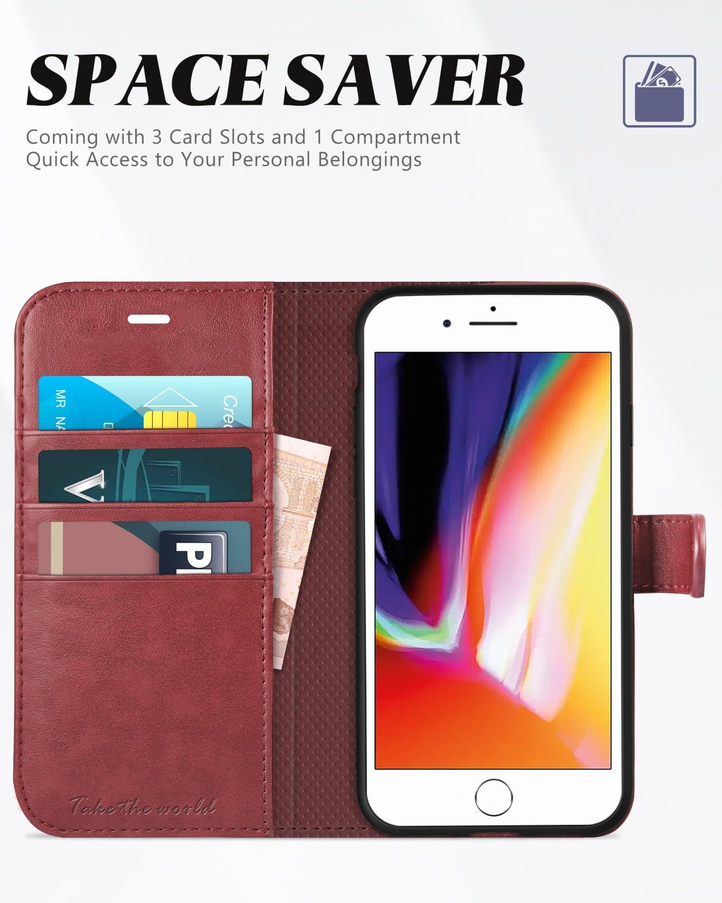 iPhone 8 Plus/iPhone 7 Plus, PU Leather Flip Cover with Card Slot Stand Holder, Magnetic Closure Shockproof TPU Interior Case Compatible with iPhone 7 Plus/8 Plus, Black - 7DAY'S