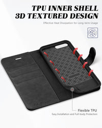 iPhone 8 Plus/iPhone 7 Plus, PU Leather Flip Cover with Card Slot Stand Holder, Magnetic Closure Shockproof TPU Interior Case Compatible with iPhone 7 Plus/8 Plus, Black - 7DAY'S