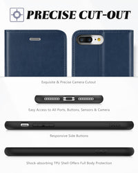 iPhone 8 Plus/iPhone 7 Plus, PU Leather Flip Cover with Card Slot Stand Holder, Magnetic Closure Shockproof TPU Interior Case Compatible with iPhone 7 Plus/8 Plus, Black - 7DAY'S