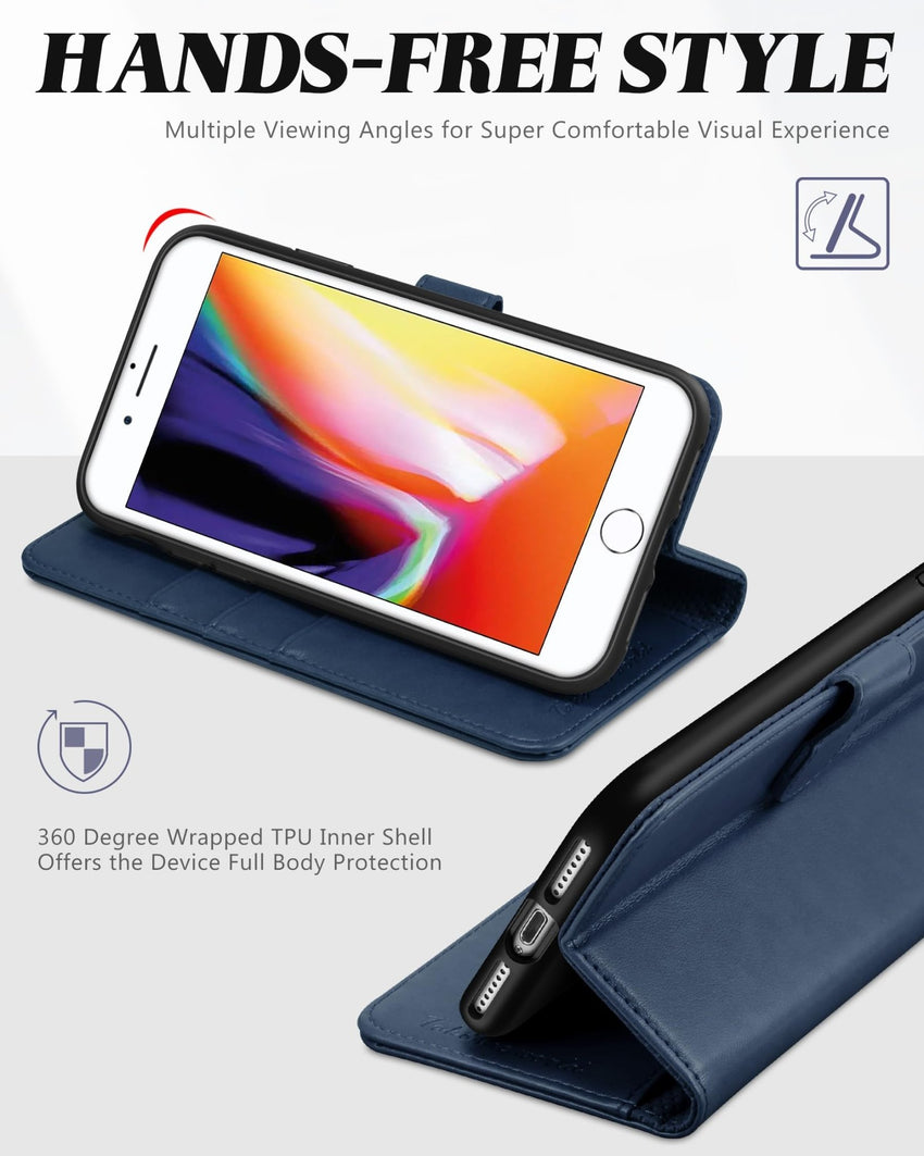 iPhone 8 Plus/iPhone 7 Plus, PU Leather Flip Cover with Card Slot Stand Holder, Magnetic Closure Shockproof TPU Interior Case Compatible with iPhone 7 Plus/8 Plus, Black - 7DAY'S