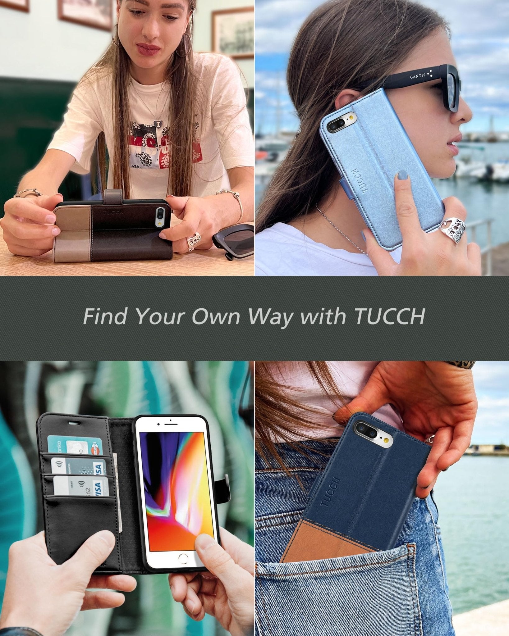 iPhone 8 Plus/iPhone 7 Plus, PU Leather Flip Cover with Card Slot Stand Holder, Magnetic Closure Shockproof TPU Interior Case Compatible with iPhone 7 Plus/8 Plus, Black - 7DAY'S
