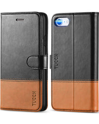 iPhone SE 2022/ iPhone 7/8/iPhone SE 2020, PU Leather 3 Card Slots Stand Magnetic Flip Folio Cover TPU Shockproof Inner Shell, Black - 7DAY'S