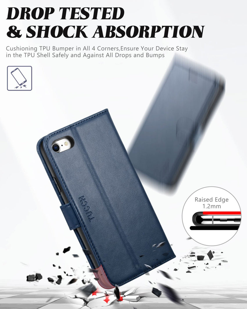 iPhone SE 2022/ iPhone 7/8/iPhone SE 2020, PU Leather 3 Card Slots Stand Magnetic Flip Folio Cover TPU Shockproof Inner Shell, Black - 7DAY'S