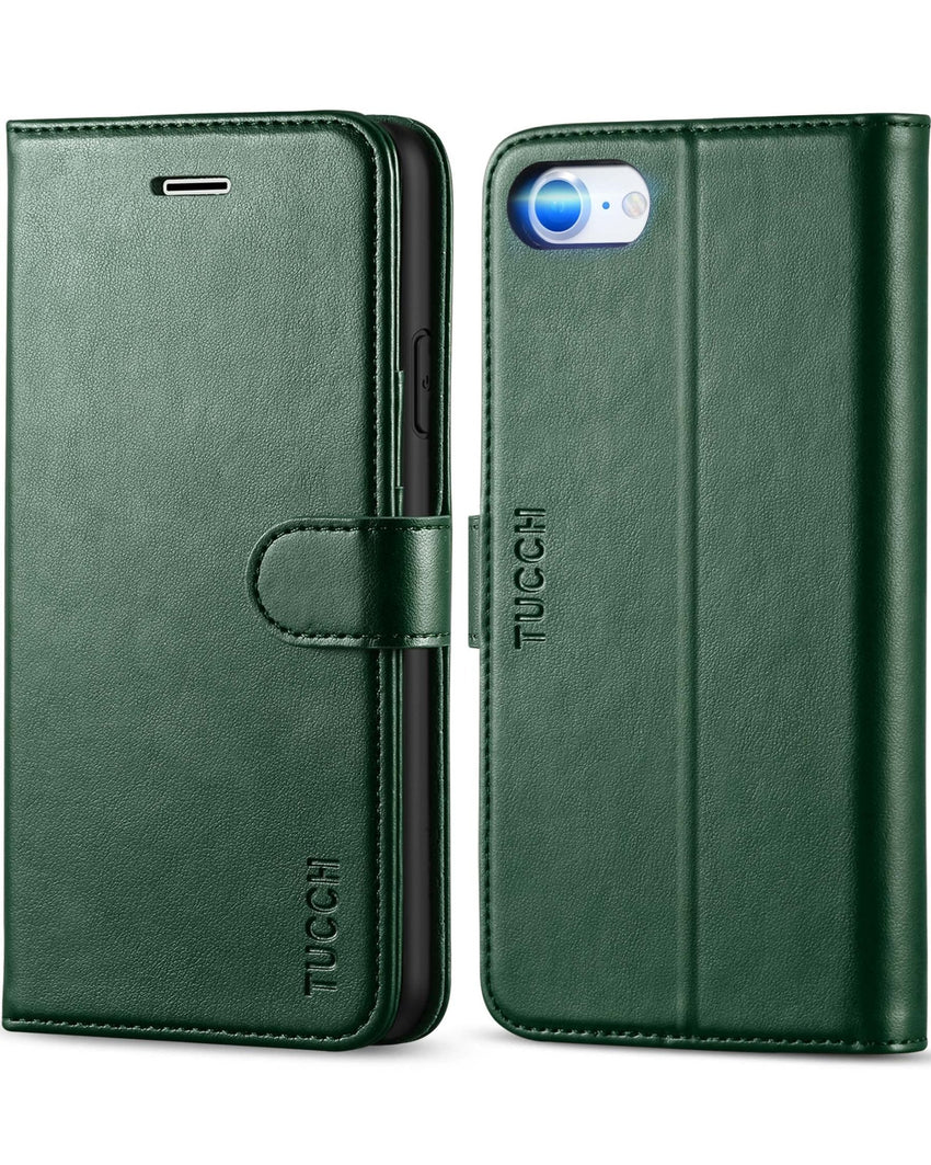 iPhone SE 2022/ iPhone 7/8/iPhone SE 2020, PU Leather 3 Card Slots Stand Magnetic Flip Folio Cover TPU Shockproof Inner Shell, Black - 7DAY'S