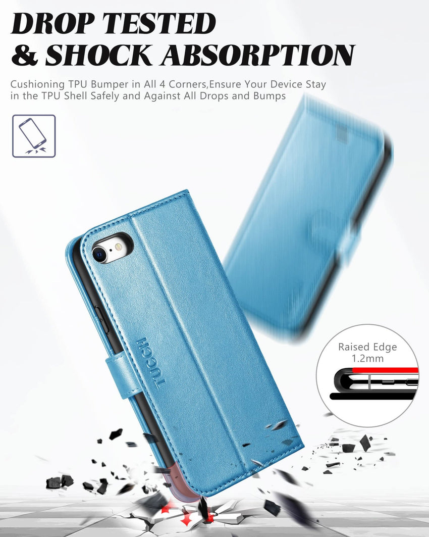 iPhone SE 2022/ iPhone 7/8/iPhone SE 2020, PU Leather 3 Card Slots Stand Magnetic Flip Folio Cover TPU Shockproof Inner Shell, Black - 7DAY'S