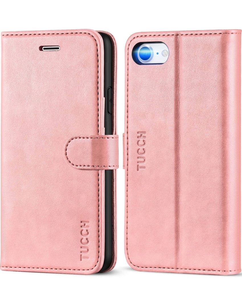 iPhone SE 2022/ iPhone 7/8/iPhone SE 2020, PU Leather 3 Card Slots Stand Magnetic Flip Folio Cover TPU Shockproof Inner Shell, Black - 7DAY'S