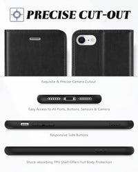 iPhone SE 2022/ iPhone 7/8/iPhone SE 2020, PU Leather 3 Card Slots Stand Magnetic Flip Folio Cover TPU Shockproof Inner Shell, Black - 7DAY'S
