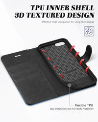 iPhone SE 2022/ iPhone 7/8/iPhone SE 2020, PU Leather 3 Card Slots Stand Magnetic Flip Folio Cover TPU Shockproof Inner Shell, Black - 7DAY'S