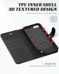 iPhone SE 2022/ iPhone 7/8/iPhone SE 2020, PU Leather 3 Card Slots Stand Magnetic Flip Folio Cover TPU Shockproof Inner Shell, Black - 7DAY'S
