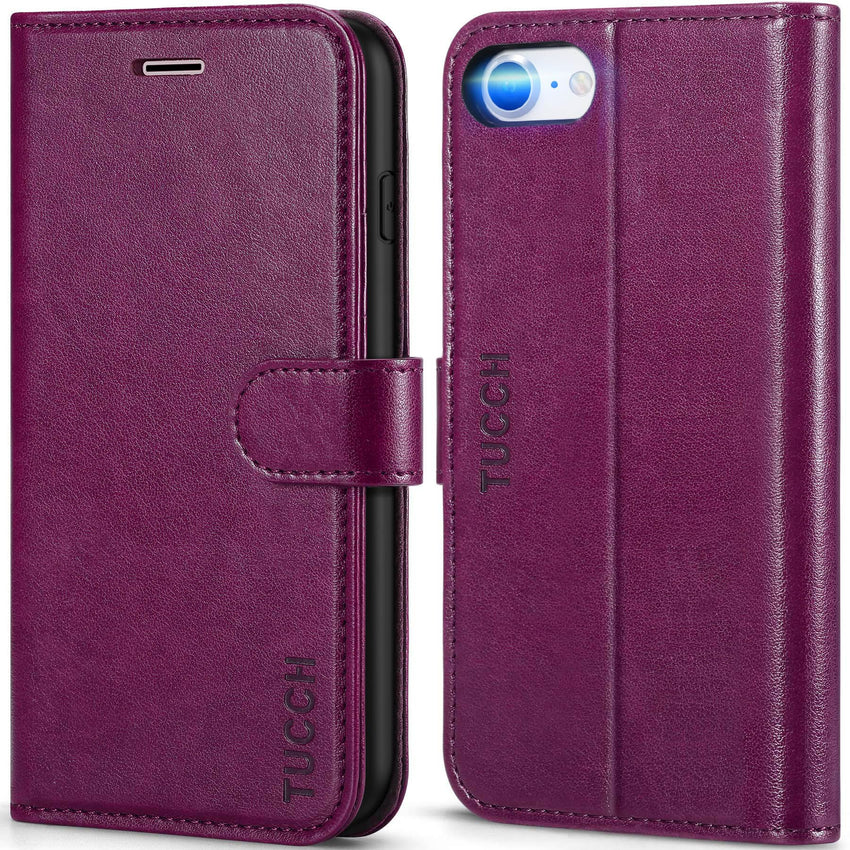 iPhone SE 2022/ iPhone 7/8/iPhone SE 2020, PU Leather 3 Card Slots Stand Magnetic Flip Folio Cover TPU Shockproof Inner Shell, Black - 7DAY'S