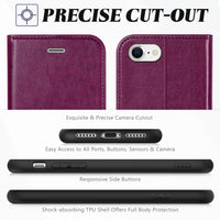 iPhone SE 2022/ iPhone 7/8/iPhone SE 2020, PU Leather 3 Card Slots Stand Magnetic Flip Folio Cover TPU Shockproof Inner Shell, Black - 7DAY'S