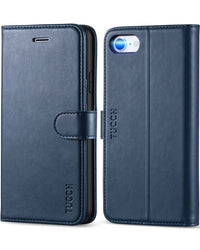 iPhone SE 2022/ iPhone 7/8/iPhone SE 2020, PU Leather 3 Card Slots Stand Magnetic Flip Folio Cover TPU Shockproof Inner Shell, Black - 7DAY'S