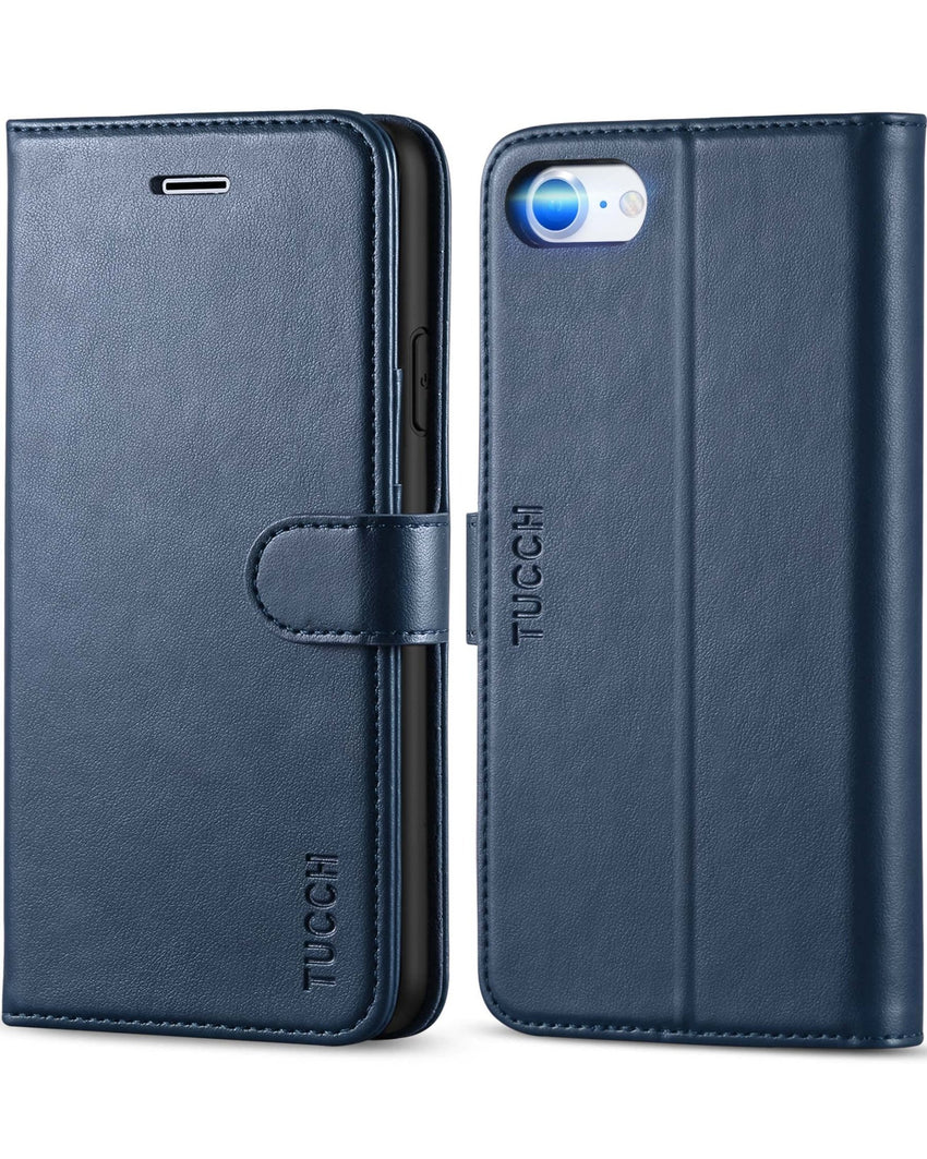 iPhone SE 2022/ iPhone 7/8/iPhone SE 2020, PU Leather 3 Card Slots Stand Magnetic Flip Folio Cover TPU Shockproof Inner Shell, Black - 7DAY'S