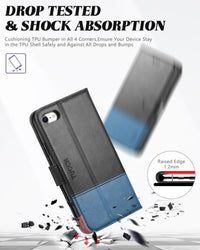 iPhone SE 2022/ iPhone 7/8/iPhone SE 2020, PU Leather 3 Card Slots Stand Magnetic Flip Folio Cover TPU Shockproof Inner Shell, Black - 7DAY'S