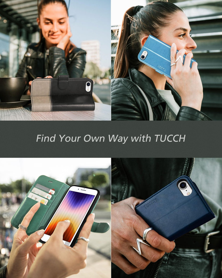 iPhone SE 2022/ iPhone 7/8/iPhone SE 2020, PU Leather 3 Card Slots Stand Magnetic Flip Folio Cover TPU Shockproof Inner Shell, Black - 7DAY'S