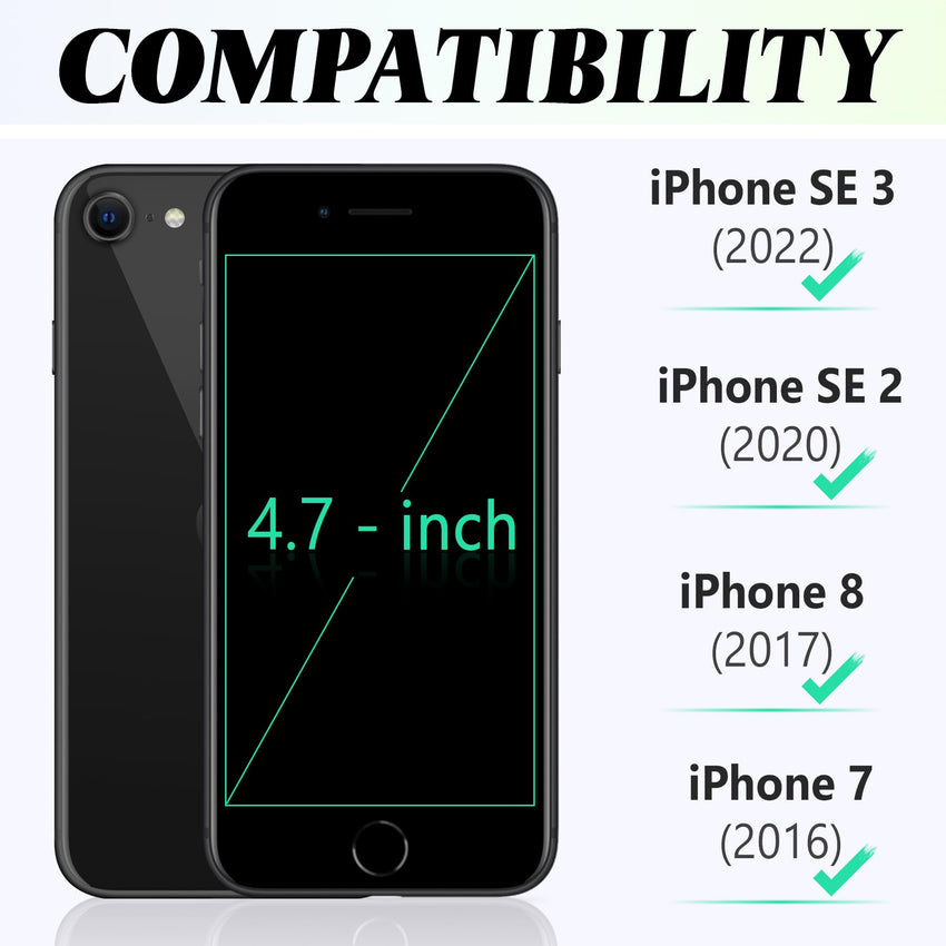 iPhone SE 2022/ iPhone 7/8/iPhone SE 2020, PU Leather 3 Card Slots Stand Magnetic Flip Folio Cover TPU Shockproof Inner Shell, Black - 7DAY'S