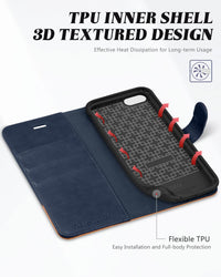 iPhone SE 2022/ iPhone 7/8/iPhone SE 2020, PU Leather 3 Card Slots Stand Magnetic Flip Folio Cover TPU Shockproof Inner Shell, Black - 7DAY'S