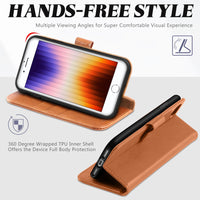 iPhone SE 2022/ iPhone 7/8/iPhone SE 2020, PU Leather 3 Card Slots Stand Magnetic Flip Folio Cover TPU Shockproof Inner Shell, Black - 7DAY'S