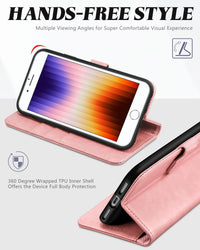 iPhone SE 2022/ iPhone 7/8/iPhone SE 2020, PU Leather 3 Card Slots Stand Magnetic Flip Folio Cover TPU Shockproof Inner Shell, Black - 7DAY'S