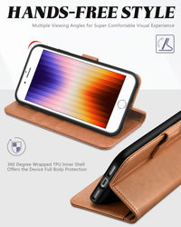 iPhone SE 2022/ iPhone 7/8/iPhone SE 2020, PU Leather 3 Card Slots Stand Magnetic Flip Folio Cover TPU Shockproof Inner Shell, Black - 7DAY'S