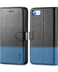 iPhone SE 2022/ iPhone 7/8/iPhone SE 2020, PU Leather 3 Card Slots Stand Magnetic Flip Folio Cover TPU Shockproof Inner Shell, Black - 7DAY'S
