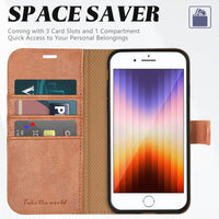 iPhone SE 2022/ iPhone 7/8/iPhone SE 2020, PU Leather 3 Card Slots Stand Magnetic Flip Folio Cover TPU Shockproof Inner Shell, Black - 7DAY'S