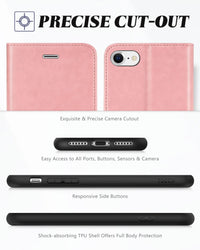 iPhone SE 2022/ iPhone 7/8/iPhone SE 2020, PU Leather 3 Card Slots Stand Magnetic Flip Folio Cover TPU Shockproof Inner Shell, Black - 7DAY'S