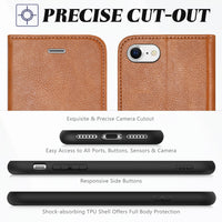 iPhone SE 2022/ iPhone 7/8/iPhone SE 2020, PU Leather 3 Card Slots Stand Magnetic Flip Folio Cover TPU Shockproof Inner Shell, Black - 7DAY'S