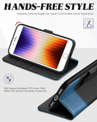 iPhone SE 2022/ iPhone 7/8/iPhone SE 2020, PU Leather 3 Card Slots Stand Magnetic Flip Folio Cover TPU Shockproof Inner Shell, Black - 7DAY'S