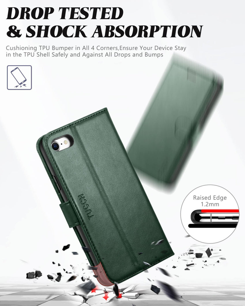 iPhone SE 2022/ iPhone 7/8/iPhone SE 2020, PU Leather 3 Card Slots Stand Magnetic Flip Folio Cover TPU Shockproof Inner Shell, Black - 7DAY'S