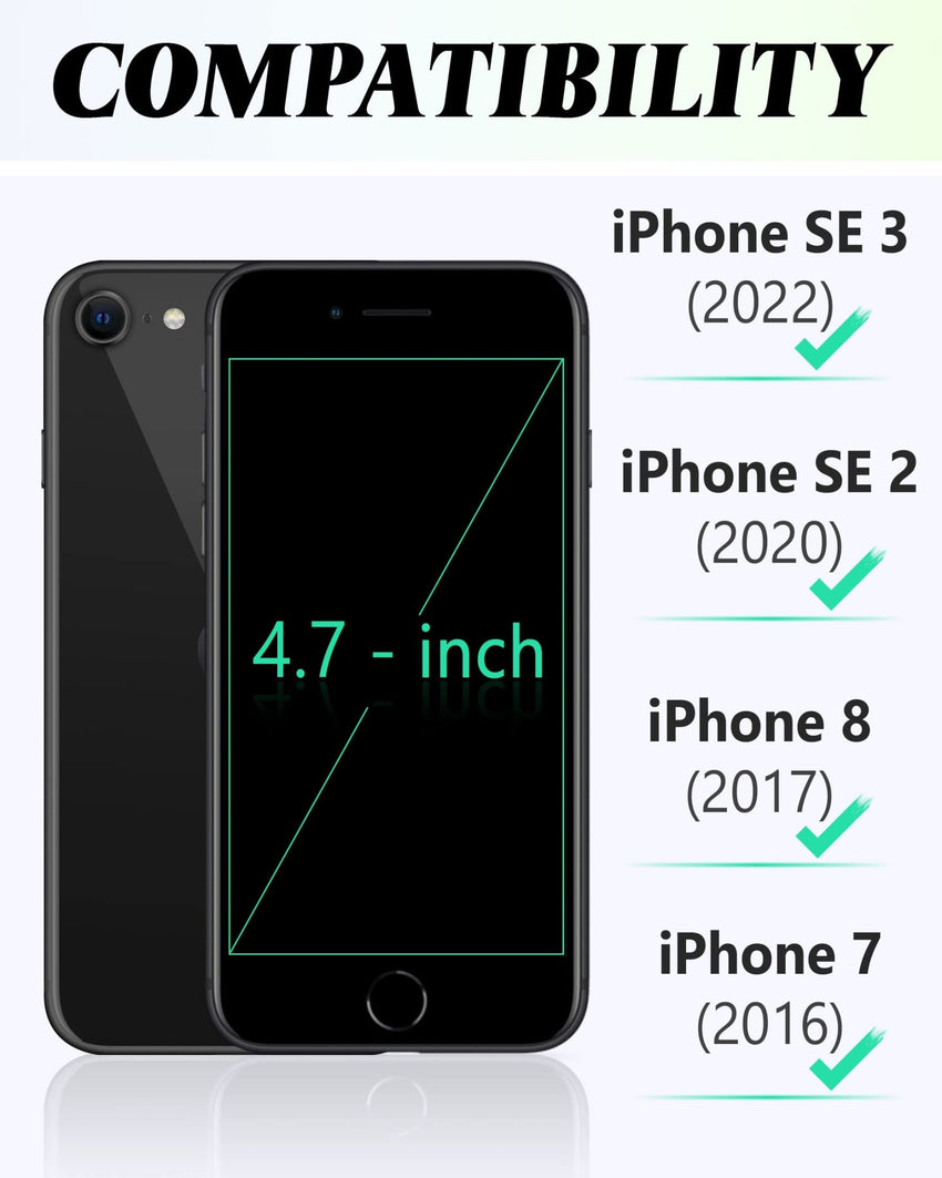 iPhone SE 2022/ iPhone 7/8/iPhone SE 2020, PU Leather 3 Card Slots Stand Magnetic Flip Folio Cover TPU Shockproof Inner Shell, Black - 7DAY'S